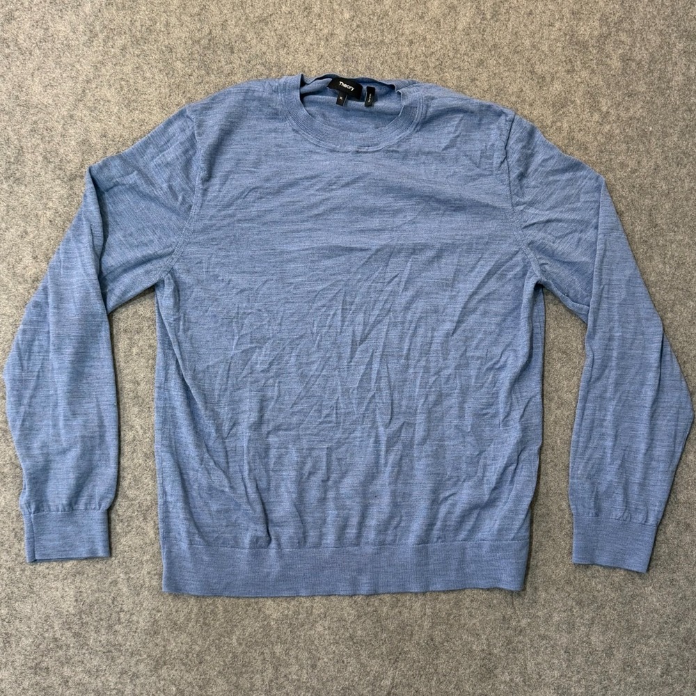 Theory Ocean Air Blue Wool Crew Neck Regal Pullover Sweater Men's Size XL